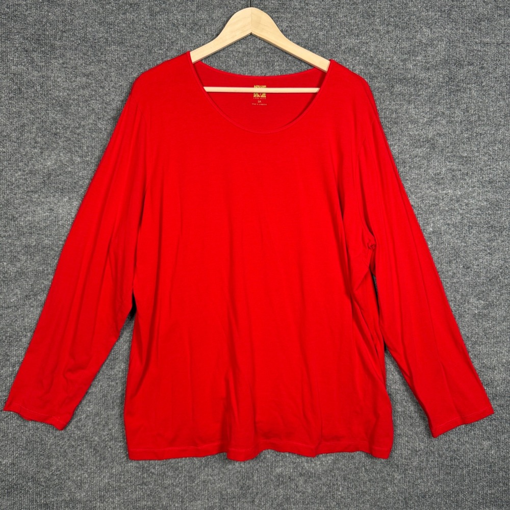 Anne Klein Plus Size 3X Tee T-Shirt Red Cotton Blend Long Sleeves Minimalist